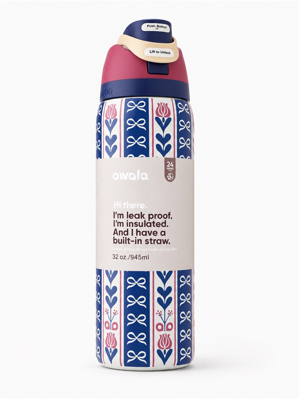 Owala 32 oz Special Edition Insulated Water Bottle Folk Floral NWT